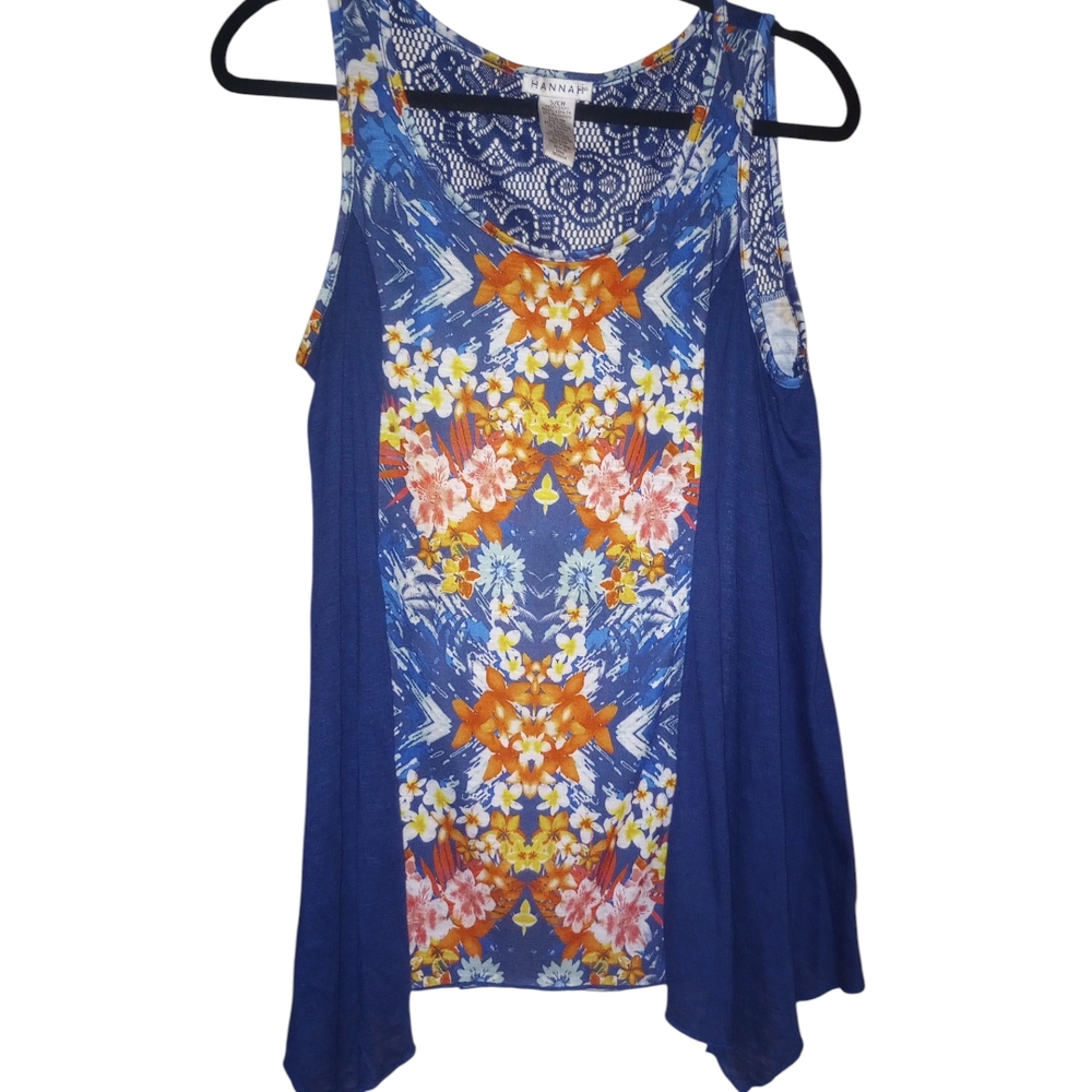 Hannah Blue and Orange Floral Tank Top Size S